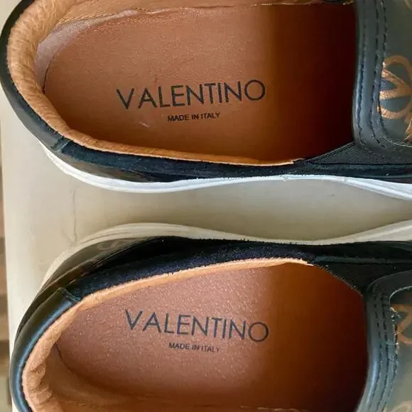 Valentino Regina Leather Suede Slip-On Sneaker Women Sz 8 Monogram Platform Shoe - Picture 5 of 7